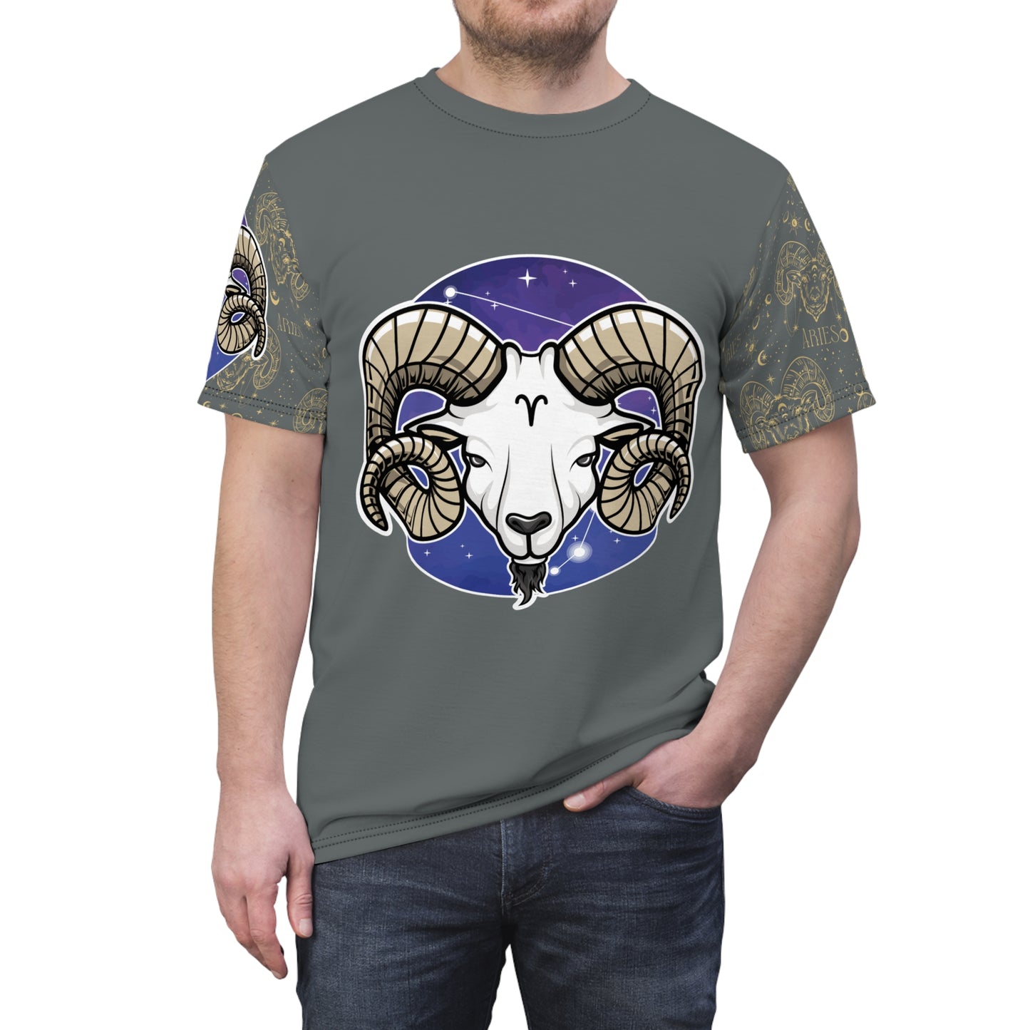 Aries Unisex Cut & Sew Tee (Dark Grey)