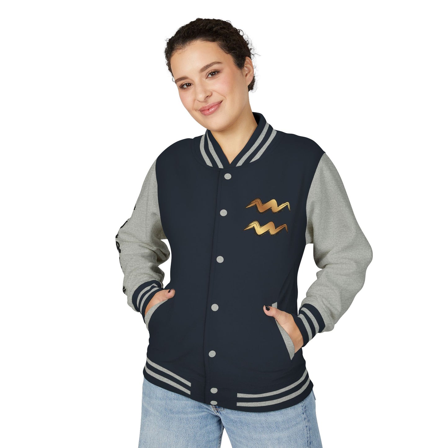 Unisex Heavyweight Aquarian Letterman Jacket, Personalized Varsity Style, Gift for Aquarius Birthdays, Trendy Fashion Statement, [...]
