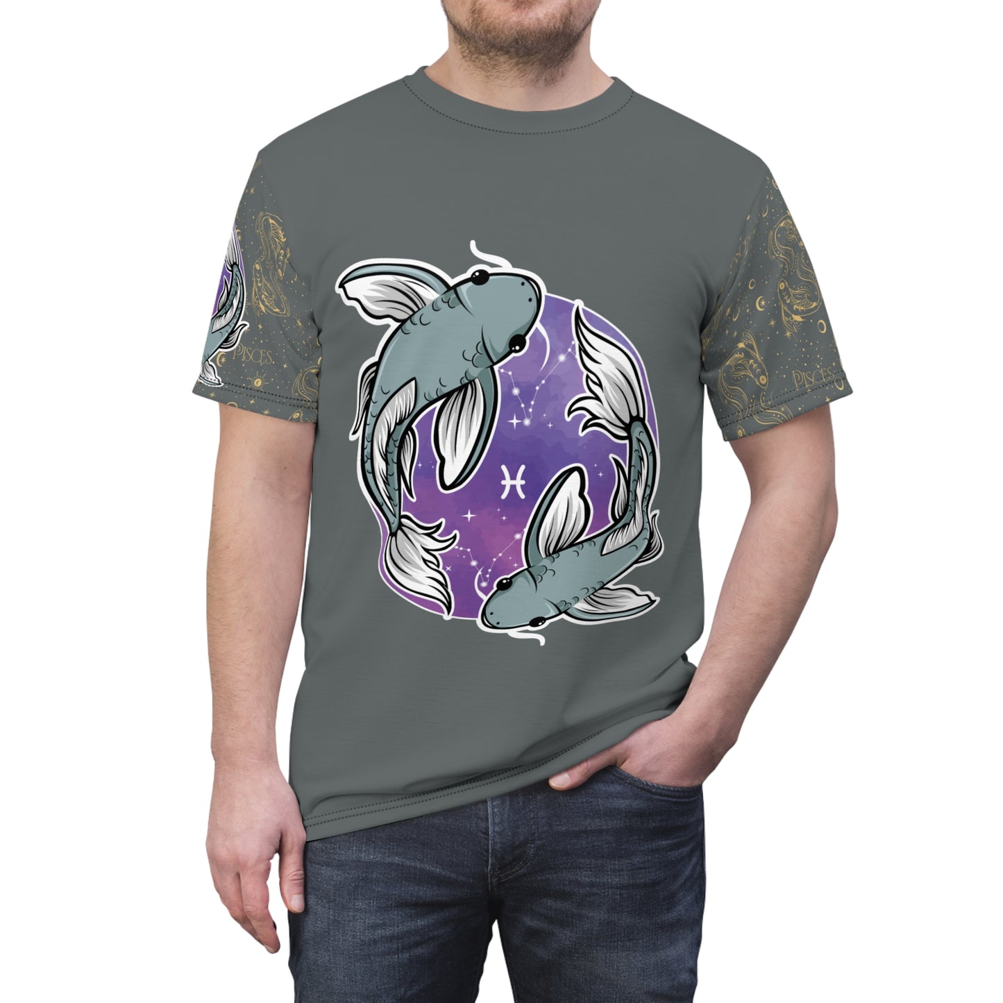 Pisces Unisex Cut & Sew Tee (Dark Grey)