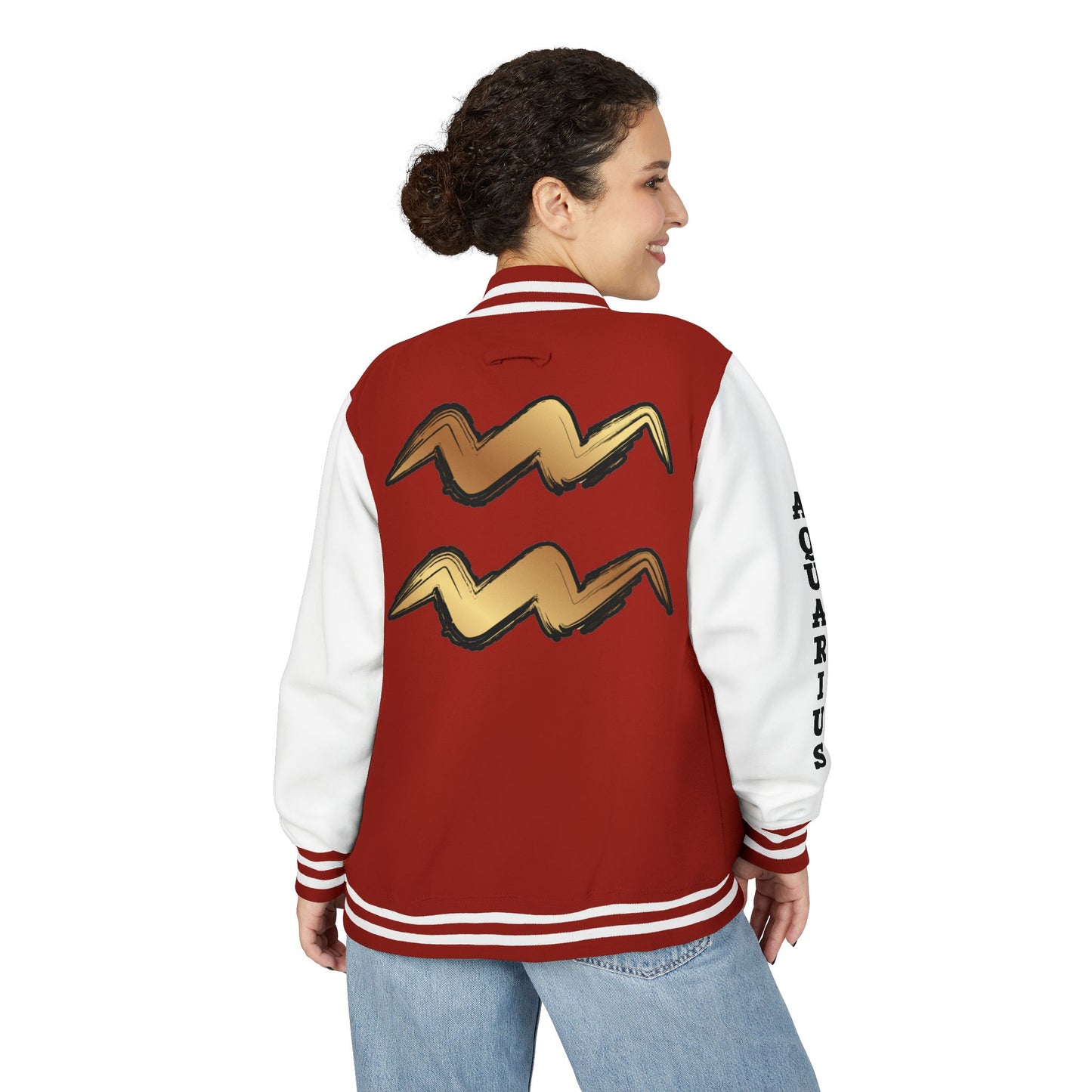 Unisex Heavyweight Aquarian Letterman Jacket, Personalized Varsity Style, Gift for Aquarius Birthdays, Trendy Fashion Statement, [...]