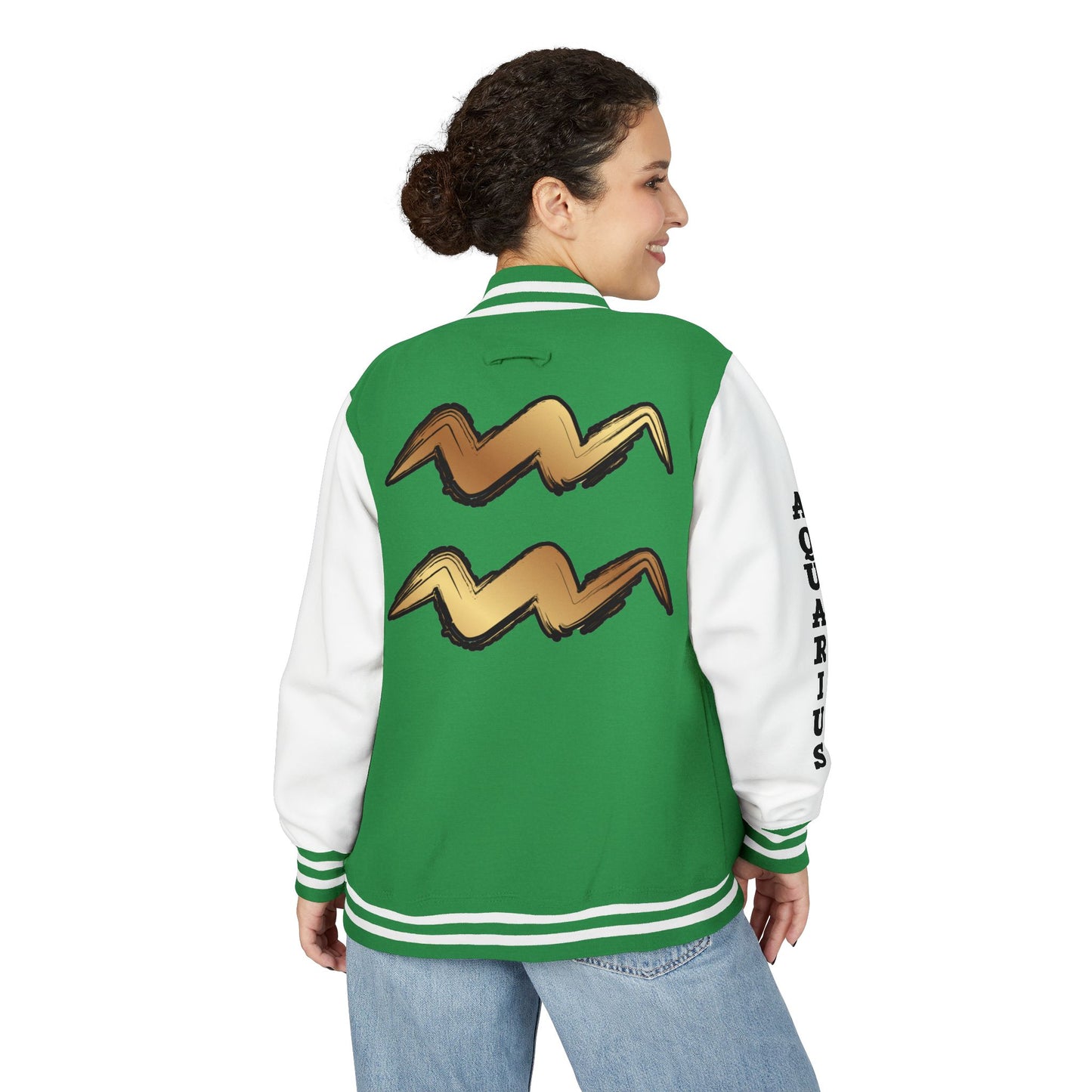 Unisex Heavyweight Aquarian Letterman Jacket, Personalized Varsity Style, Gift for Aquarius Birthdays, Trendy Fashion Statement, [...]