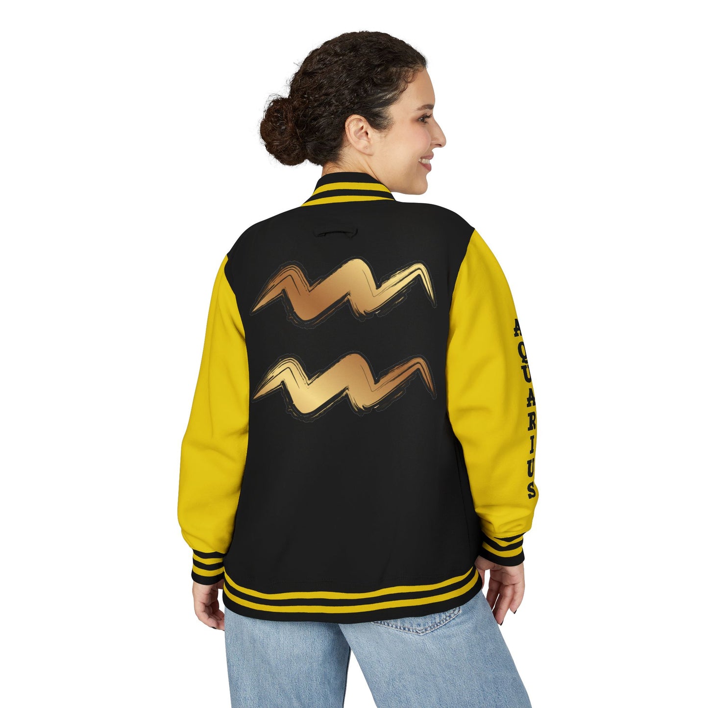 Unisex Heavyweight Aquarian Letterman Jacket, Personalized Varsity Style, Gift for Aquarius Birthdays, Trendy Fashion Statement, [...]