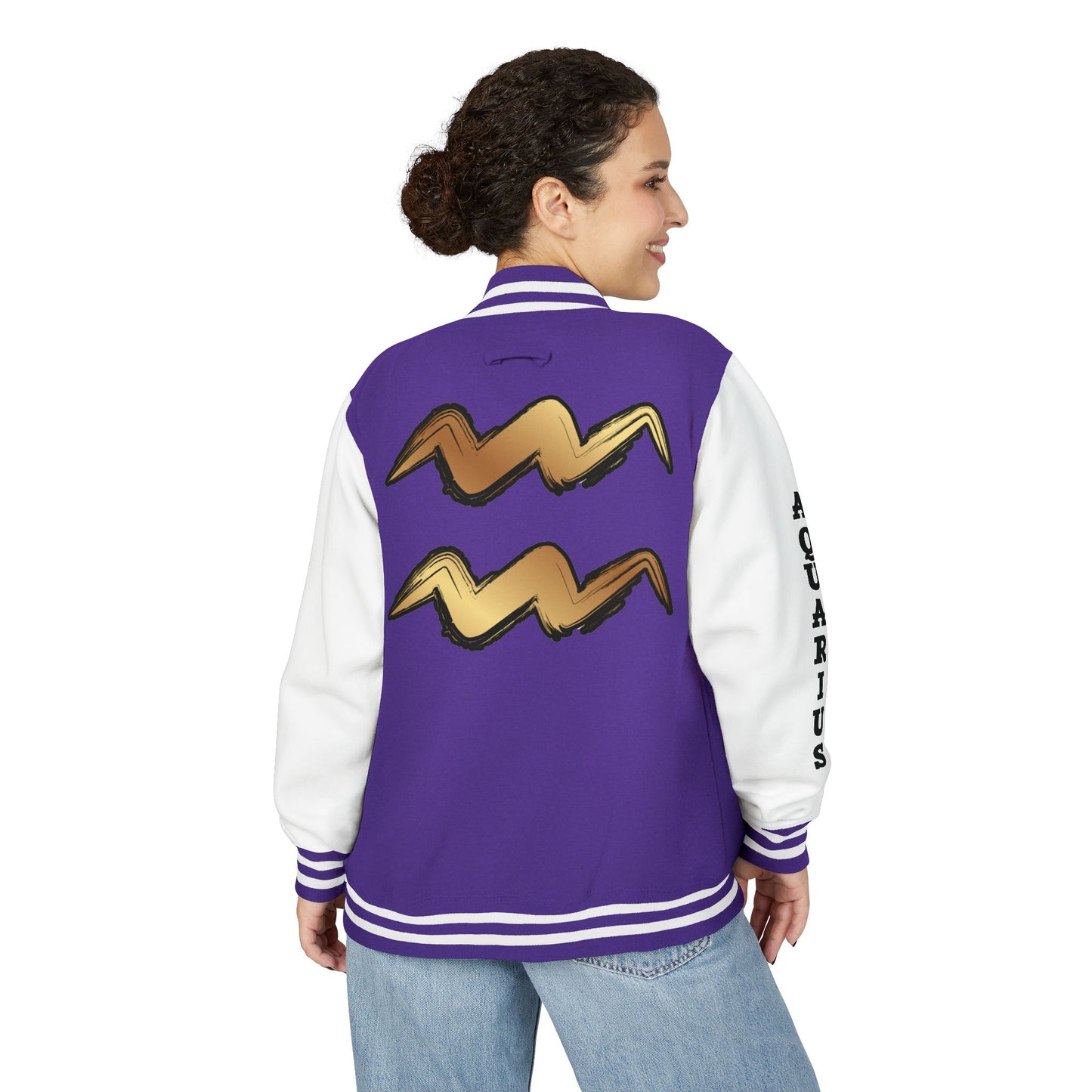 Unisex Heavyweight Aquarian Letterman Jacket, Personalized Varsity Style, Gift for Aquarius Birthdays, Trendy Fashion Statement, [...]