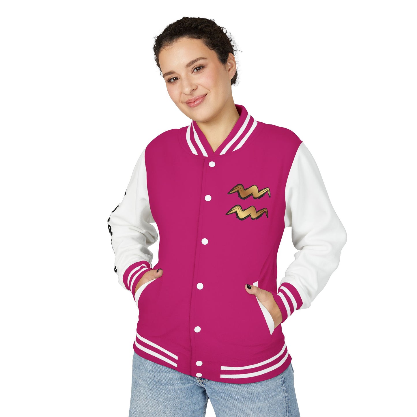 Unisex Heavyweight Aquarian Letterman Jacket, Personalized Varsity Style, Gift for Aquarius Birthdays, Trendy Fashion Statement, [...]