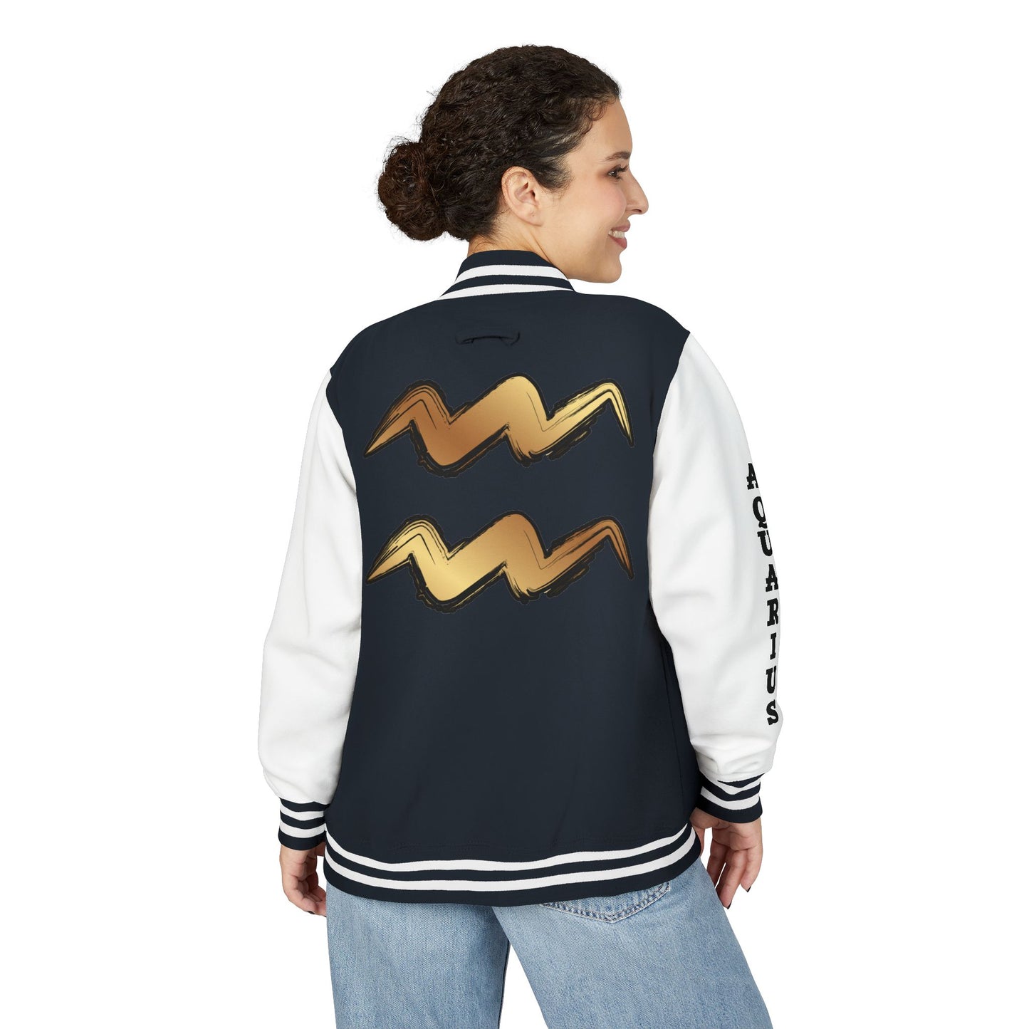 Unisex Heavyweight Aquarian Letterman Jacket, Personalized Varsity Style, Gift for Aquarius Birthdays, Trendy Fashion Statement, [...]