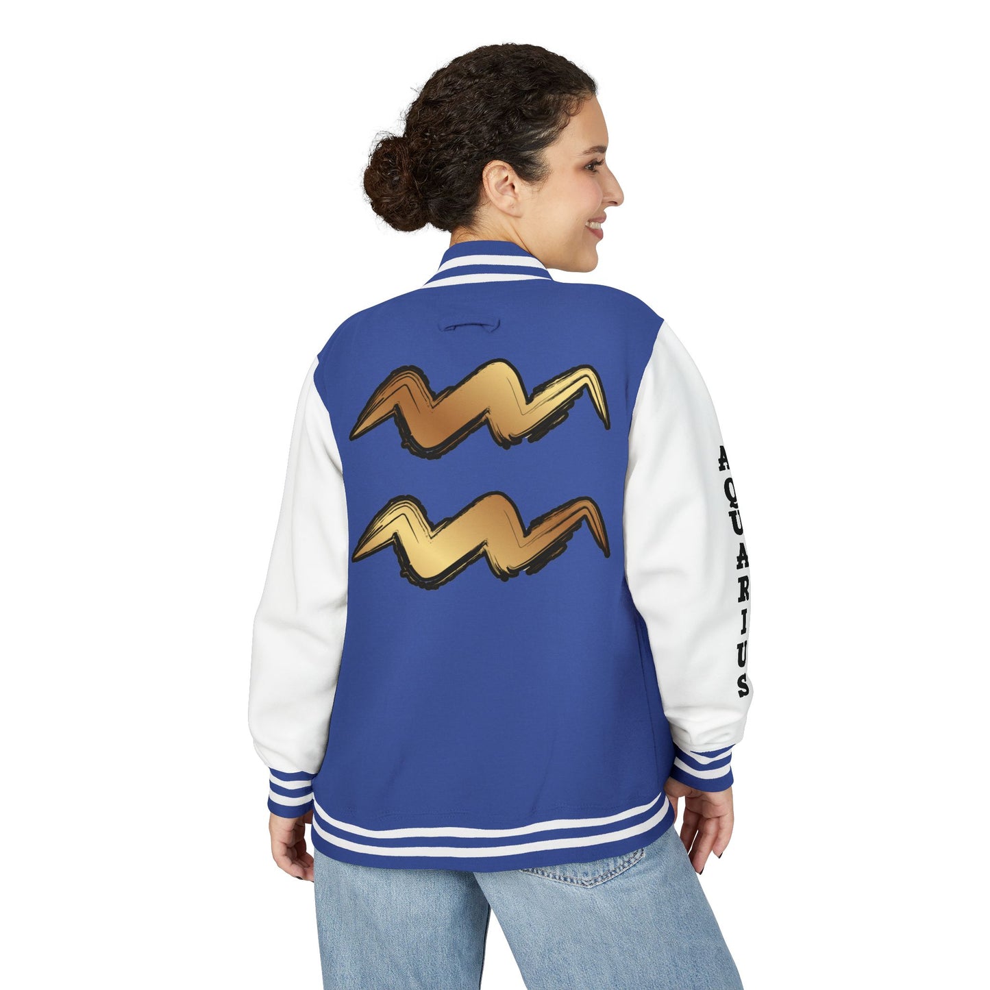 Unisex Heavyweight Aquarian Letterman Jacket, Personalized Varsity Style, Gift for Aquarius Birthdays, Trendy Fashion Statement, [...]
