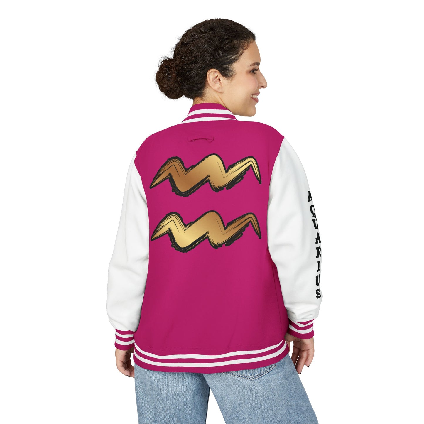 Unisex Heavyweight Aquarian Letterman Jacket, Personalized Varsity Style, Gift for Aquarius Birthdays, Trendy Fashion Statement, [...]