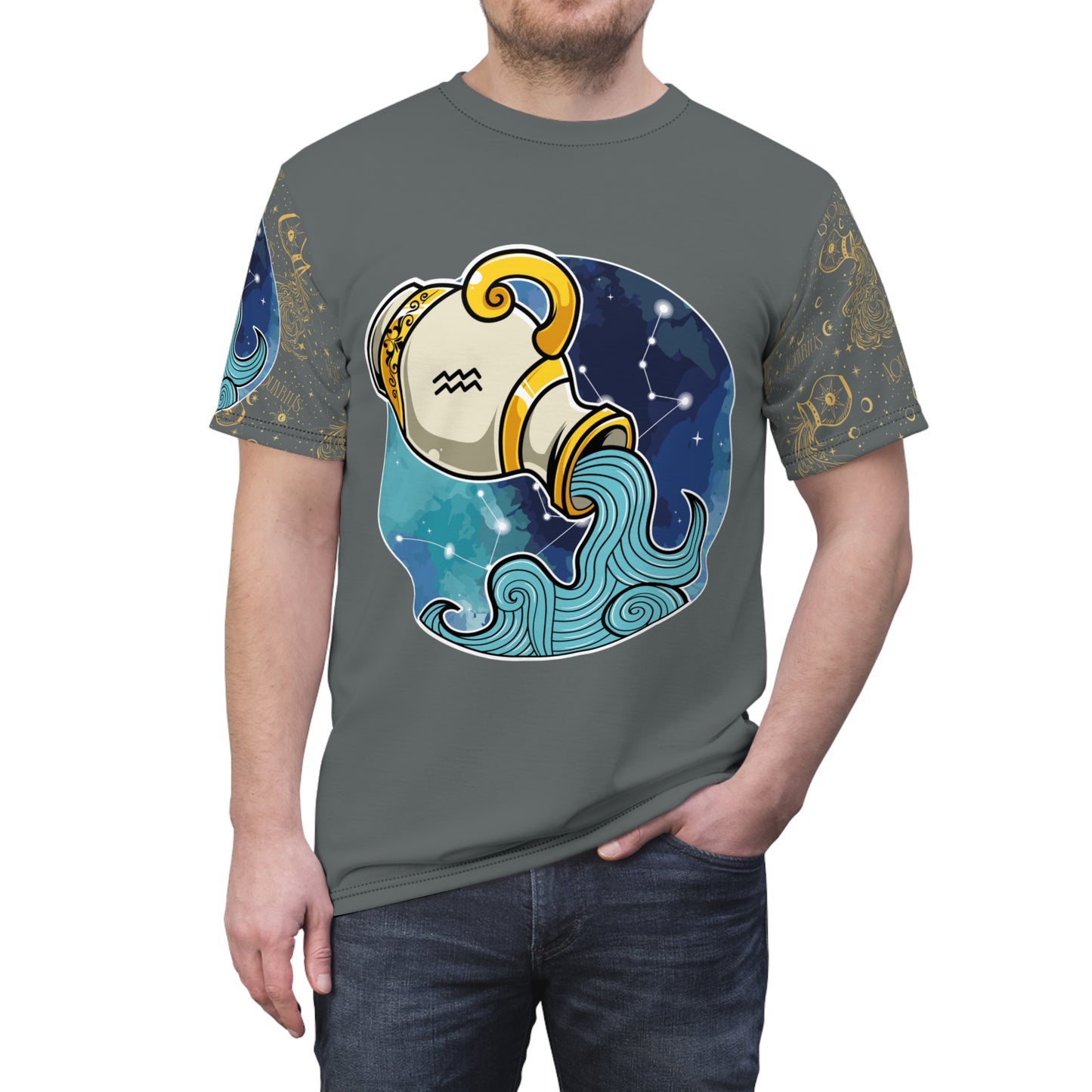 Aquarius Unisex Cut & Sew Tee (Dark Grey)