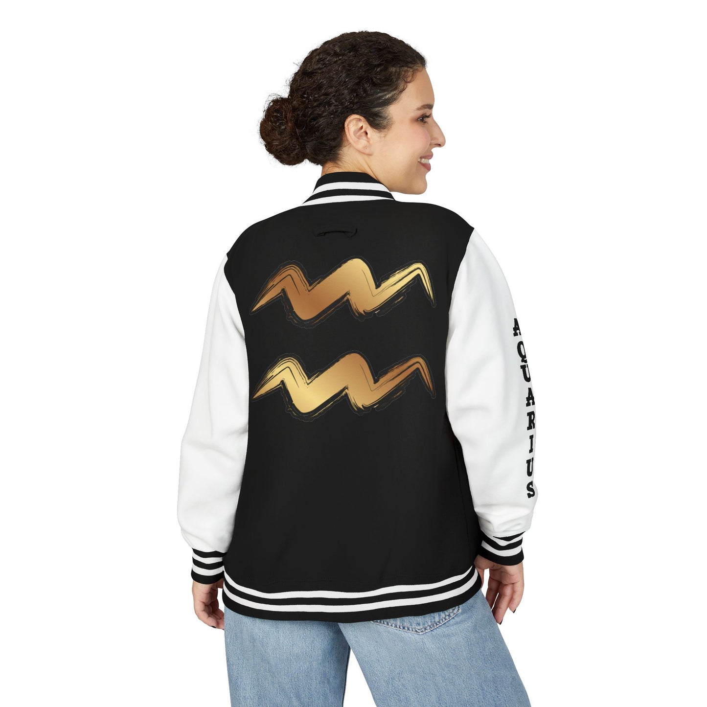 Unisex Heavyweight Aquarian Letterman Jacket, Personalized Varsity Style, Gift for Aquarius Birthdays, Trendy Fashion Statement, [...]