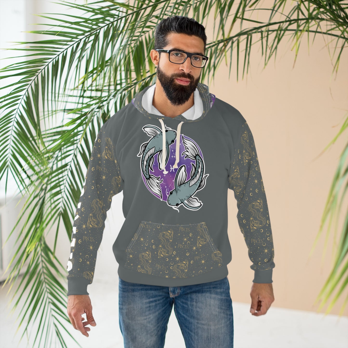 Pisces Unisex Pullover Hoodie (Dark Grey)